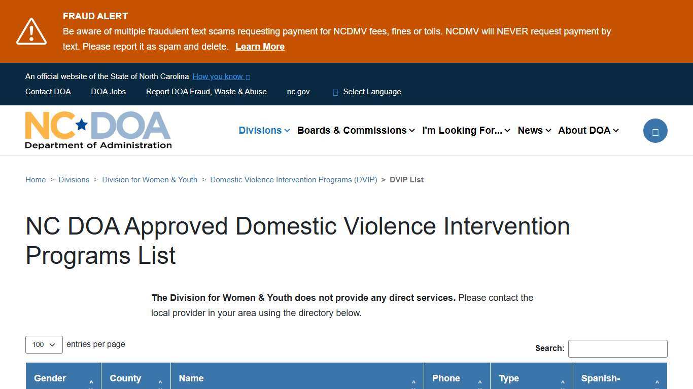 NC DOA Approved Domestic Violence Intervention Programs List | NC DOA