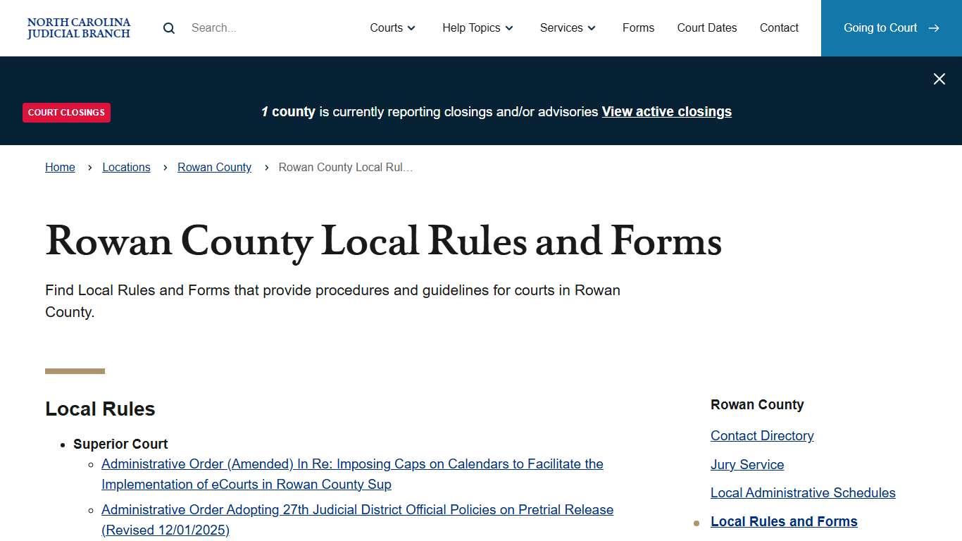 Rowan County Local Rules and Forms | North Carolina Judicial Branch